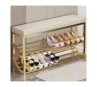 Sgabello portascarpe, panca portascarpe a 2 livelli con ripiani in metallo, ingresso industriale, seduta Nizer, bianco oro beige, 80 cm, portascarpe e seduta per ingresso Nizer