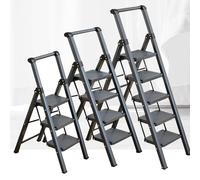 Sgabello portatile in acciaio a 5 gradini, scalas di sicurezza multiposizione for uso domestico telescopica, scalas pieghevole nera con piedi a ferro di cavallo(Gray,3 step)