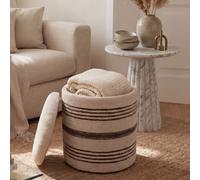 Sgabello Pouf Contenitore Lana 40cm Beige Pouf Rotondo Imbottito Tessuto Boho