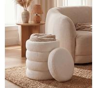 FineBuy Pouf Contenitore in Tessuto Teddy 40cm Crema Rotondo - Design Boho Pouf in Tessuto con Coperchio Rimovibile - Pouf Imbottito per Toeletta - Pouf Laterale per Soggiorno Fatto a Mano