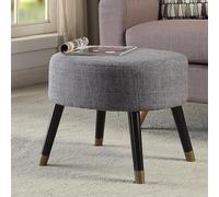 Sgabello Pouf in Tessuto Grigio Gambe in Legno Poggiapiedi Imbottito 56x46x43 cm