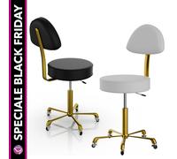 Sgabello Professionale Regolabile con Schienale - Colore Nero o Bianco con Base Oro - WOODY - BlackFriday