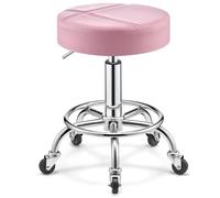 Sgabello regolabile resistente con ruote e pedale, rotondo, sedia girevole per spa, saloni, massaggi, cucina, ufficio, negozio, sedia (rosa)