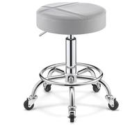 Sgabello regolabile resistente, con ruote e pedale, rotondo, sedia girevole per spa, saloni, massaggi, cucina, ufficio, negozio, sedia (grigio)