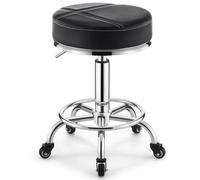 Sgabello regolabile resistente con ruote e pedale, sedia rotonda per spa, saloni, massaggi, cucina, ufficio, negozio, sedia (nero)
