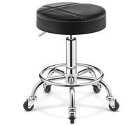 Sgabello regolabile resistente con ruote e pedale, sedia rotonda per spa, saloni, massaggi, cucina, ufficio, negozio, sedia (nero)