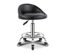 Sgabello resistente con supporto posteriore, regolabile in altezza, con ruote, resistente, per saloni di bellezza, scrivania, manicure, casa, cucina (nero)