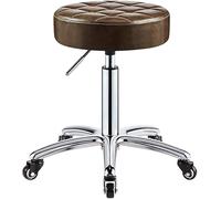 Sgabello Rotante con Ruote Cuscino Rotondo in Pelle Pu Sgabelli da Medico Senza Schienale Sedia Girevole Idraulica Regolabile 41-56 Cm per Spa Salon Ufficio Medico Tatuaggi, Brown, One Size