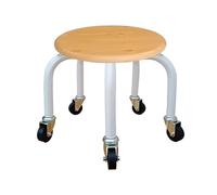 Sgabello rotondo a basso profilo con 5 ruote, base in metallo con venature del legno, sedile universale per casa, ufficio o fitness, colore: nero/bianco