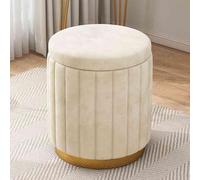 Sgabello rotondo con ottomano portaoggetti, poggiapiedi imbottito rosa con base placcata in oro, per soggiorno, camera da letto, studio, contenitore per cambio scarpe da ingresso, ottomano per