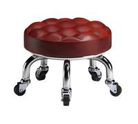 Sgabello rotondo con sedile a rullo, in pelle PU, basso resistente, girevole a 360°, piccolo, con ruote girevoli universali, per casa, ufficio, garage, negozio, fitness (bordeaux)