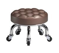 Sgabello rotondo con sedile a rullo, in pelle PU, basso resistente, girevole a 360°, piccolo, con ruote girevoli universali, per casa, ufficio, garage, negozio, fitness (marrone)