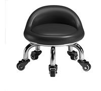 Sgabello rotondo con sedile a rullo, in pelle PU, basso resistente, girevole a 360°, piccolo, con ruote girevoli universali e schienale, per casa, ufficio, garage, negozio, fitness (B)