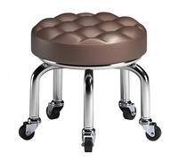 Sgabello rotondo con sedile a rullo, in pelle PU, basso resistente, girevole a 360°, piccolo, con ruote girevoli universali, per casa, ufficio, garage, negozio, fitness (marrone)
