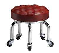 Sgabello rotondo con sedile a rullo, in pelle PU, basso resistente, girevole a 360°, piccolo, con ruote girevoli universali, per casa, ufficio, garage, negozio, fitness (bordeaux)
