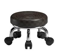 Sgabello rotondo con sedile a rullo, in pelle PU, basso resistente, girevole a 360°, piccolo, con ruote girevoli universali, per casa, ufficio, garage, negozio, fitness (marrone)