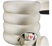 TecTake® Pouf Contenitore, Sgabello Imbottito con Rivestimento Effetto Velluto, Stile Scandinavo per Camera e Salotto - Crema/Bianco, Ø 42 x 47 cm