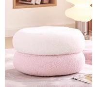 Sgabello rotondo in stile crema beige, con cuscino in pelle di agnello, sedile per cambio scarpe, extra camera da letto, veranda o ufficio