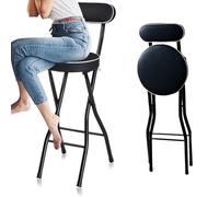 Sgabello rotondo pieghevole da bar con cuscino, altezza 75 cm, sedia da pranzo per adulti con schienale, sedia portatile per la colazione da cucina, nero