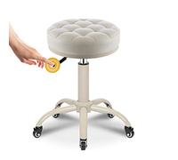 Sgabello rotondo regolabile in altezza, con ruote, girevole, per cucina, bar, salone, spa, clinica, toeletta, sala da pranzo, scrivania, ufficio (beige, 45 60 cm)
