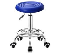 Sgabello rotondo resistente con poggiapiedi, girevole, regolabile in altezza, in pelle PU, per spa, disegno, tatuaggi, lavoro, ufficio, massaggi, sedia piccola (blu)