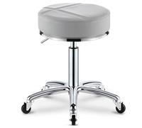 Sgabello rotondo resistente con ruote, regolabile in altezza, in pelle PU, per spa, massaggi, manicure, seduta più grande, resistente (grigio)
