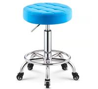 Sgabello rotondo resistente in pelle PU, altezza regolabile, sgabello girevole con ruote, per spa, massaggi e manicure, seduta più grande (blu)