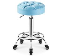 Sgabello rotondo resistente in pelle PU, altezza regolabile, sgabello girevole con ruote, per spa, massaggi e manicure, seduta più grande (blu)