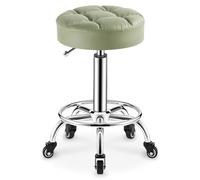 Sgabello rotondo resistente in pelle PU, altezza regolabile, sgabello girevole con ruote, per spa, massaggi, manicure, negozio, seduta più grande, pesante (verde)