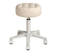 Sgabello rotondo resistente in pelle PU, regolabile in altezza, girevole a 360°, con ruote, sedia per ufficio, casa, disegno, lavoro, studio, negozio, spa, salone (beige)