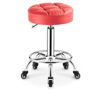 Sgabello rotondo resistente in pelle PU, seduta regolabile in altezza, con ruote, per spa, massaggi, manicure, negozio, seduta più grande, pesante (rosso)