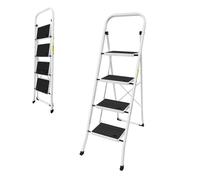 Sgabello Scaletta 4 Gradini Pieghevole in Ferro - Gradini Extra Larghi con Rivestimento Antiscivolo - Portata Massima 150 kg - Design Compatto per Interni/Esterni