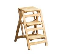 sgabello Sgabello Portatile For Scale, Scala Multifunzionale A Tre Gradini, Sedia Pieghevole In Legno, Adatta For Cucina, Studio, Camera Da Letto pieghevole(Natural Wood)