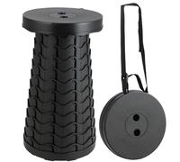 Sgabello Telescopico Portatile - Sedile Pieghevole Estensibile 25 x 25 x 6~45cm - Materiale Plastica PP - Sgabello da Campeggio Regolabile Aggiornato - Per Campeggio, Giardino, Pesca (Nero)
