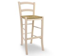 Sgabello Venezia in legno grezzo da verniciare h 73 cm con seduta in paglia