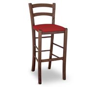 Sgabello Venezia in legno noce scuro h 73 cm con seduta in similpelle rosso
