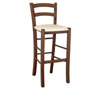 Sgabello venezia in legno noce scuro h 73 con seduta imbottita beige/crema