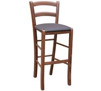 Sgabello venezia in legno noce scuro h 73 con seduta imbottita marrone