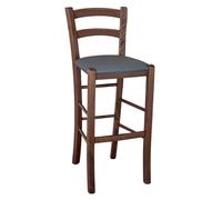 Sgabello venezia in legno noce scuro h 73 con seduta similpelle grigio antracite