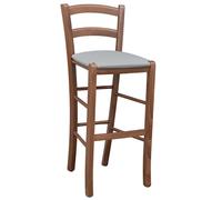 Sgabello venezia in legno noce scuro h 73 con seduta similpelle grigio tortora