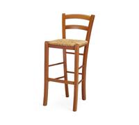 Sgabello Venezia in Legno Seduta Paglia H 73 CM Ciliegio
