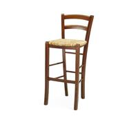 Sgabello Venezia in Legno Seduta Paglia H 73 CM Noce Scuro