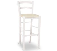 Sgabello venezia in legno verniciato bianco anilina h 73 seduta similpelle beige