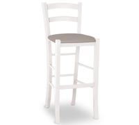 Sgabello venezia legno verniciato bianco anilina h73 seduta similpelle tortora