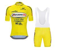 SGCIKER Marco Pantani Pro Team Retro Mercatone Uno giallo maglia da ciclismo set for uomini, manica corta abbigliamento ciclismo bici pantaloncini con bretelle set gel pad (2XL)