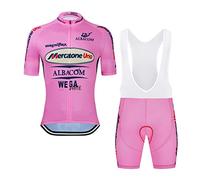 SGCIKER Marco Pantani Pro Team Retro Mercatone Uno rosa maglia da ciclismo set for uomini, manica corta abbigliamento ciclismo bici pantaloncini con bretelle set gel pad (L)