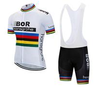 SGCIKER Pro Team BORAhansgrohe World Championship Rainbow Set di maglia da ciclismo da uomo, abbigliamento da bici a maniche corte con bretelle e cuscinetto in gel (M)