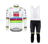 SGCIKER Set di maglia da ciclismo 2025 Team Pro UAE Championship, maniche lunghe da uomo, traspirante per ciclismo, Set primavera, abbigliamento ciclismo bici pantaloncini con bretelle (2XL)