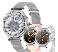 SGDDFIT AMOLED Smartwatch da donna con funzione telefonica, impermeabile 5 ATM, per iOS Android, orologio sportivo con chiamate Bluetooth, orologio fitness con monitor del sonno, 3 cinturini (argento)