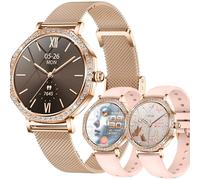 SGDDFIT AMOLED Smartwatch da donna con funzione telefonica, impermeabile 5 ATM, per iOS Android, orologio sportivo con chiamate Bluetooth, orologio fitness con monitor del sonno, 3 cinturini (oro rosa